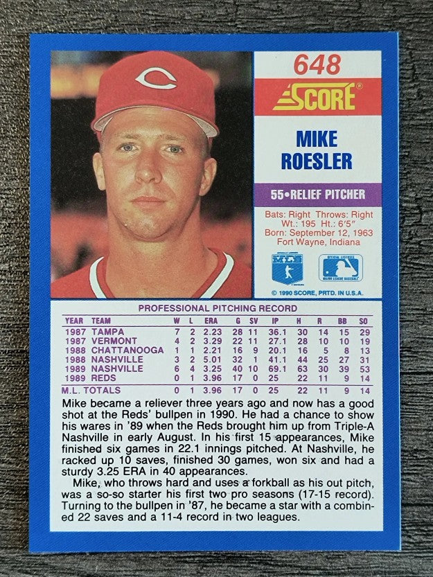1990 Score #648 Mike Roesler RC