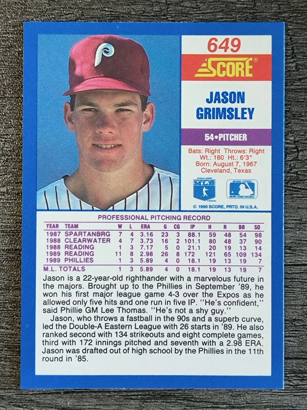 1990 Score #649 Jason Grimsley RC