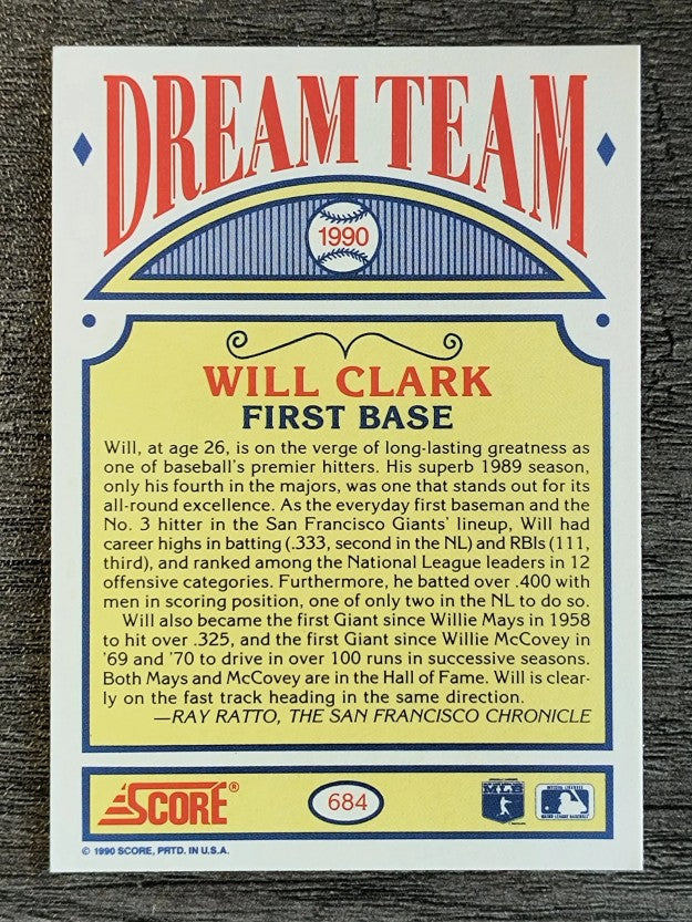 1990 Score #684 Will Clark DT
