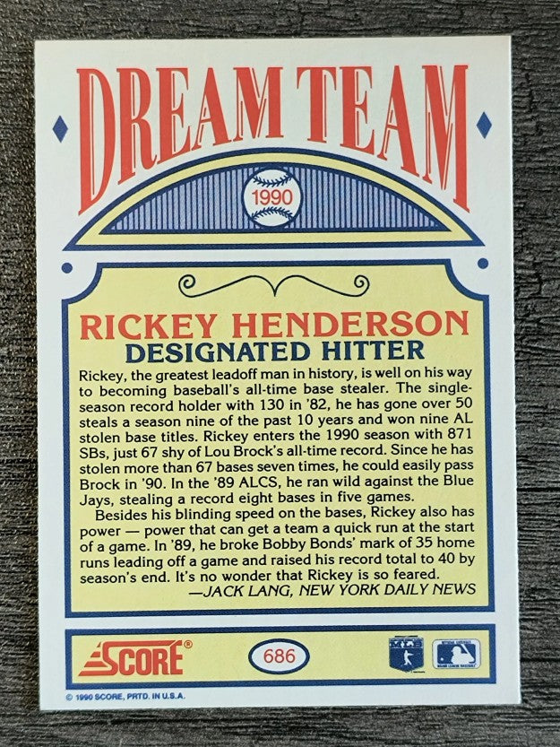 1990 Score #686 Rickey Henderson DT