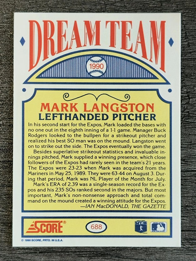 1990 Score #688 Mark Langston DT
