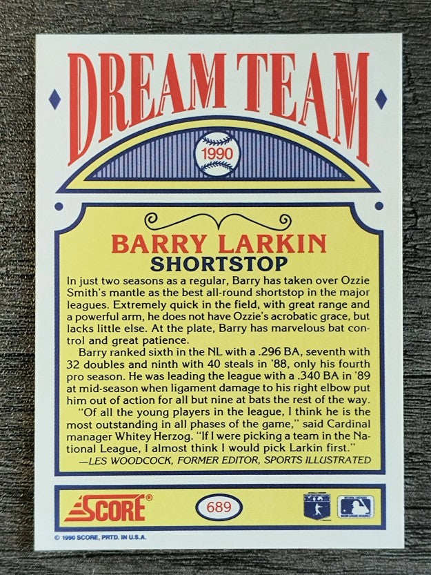 1990 Score #689 Barry Larkin DT