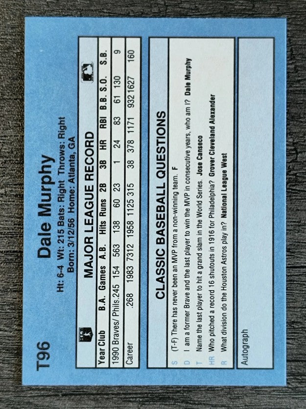 1991 Classic I #T96 Dale Murphy