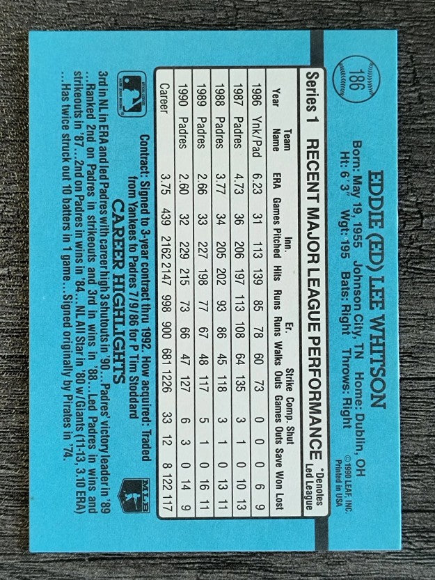 1991 Donruss #186 Ed Whitson