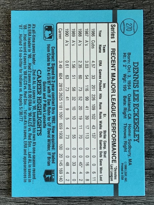 1991 Donruss #270 Dennis Eckersley
