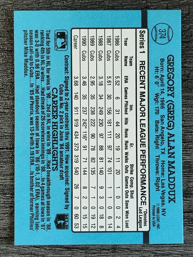 1991 Donruss #374 Greg Maddux