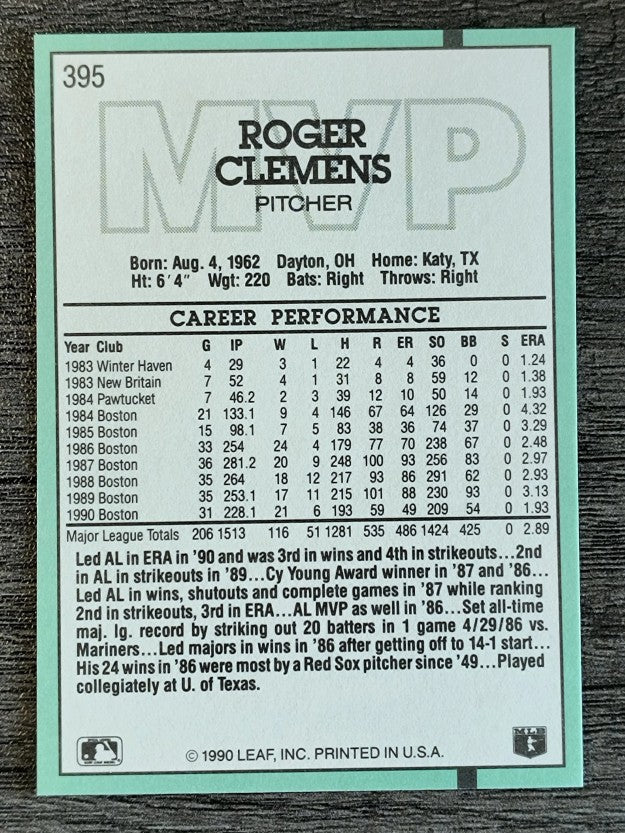 1991 Donruss #395 Roger Clemens MVP