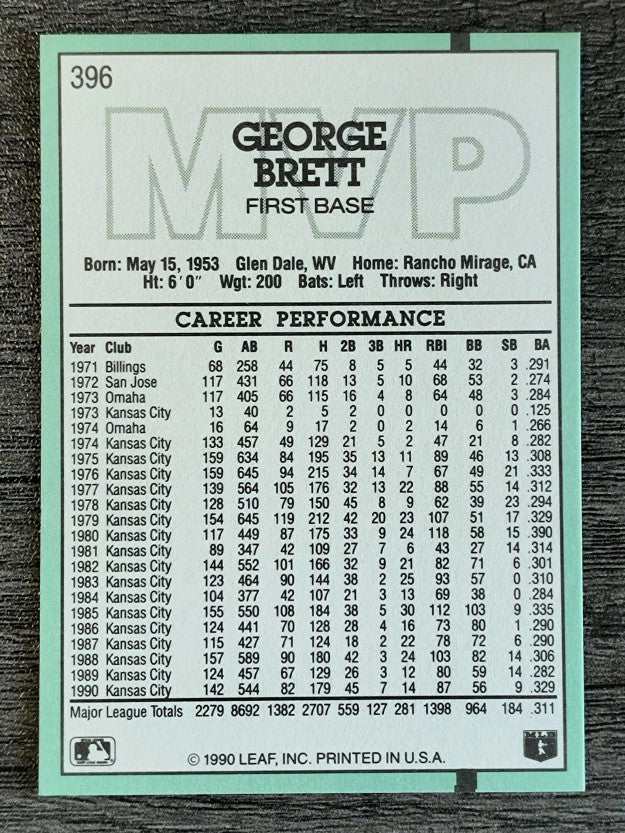 1991 Donruss #396 George Brett MVP