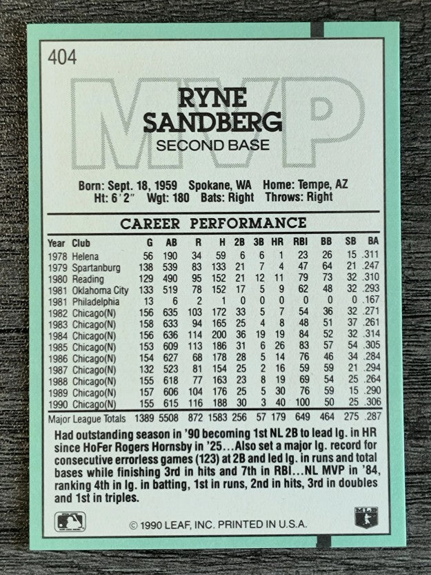 1991 Donruss #404 Ryne Sandberg MVP