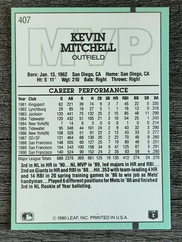 1991 Donruss #407 Kevin Mitchell MVP