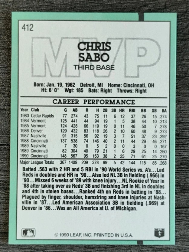 1991 Donruss #412 Chris Sabo MVP