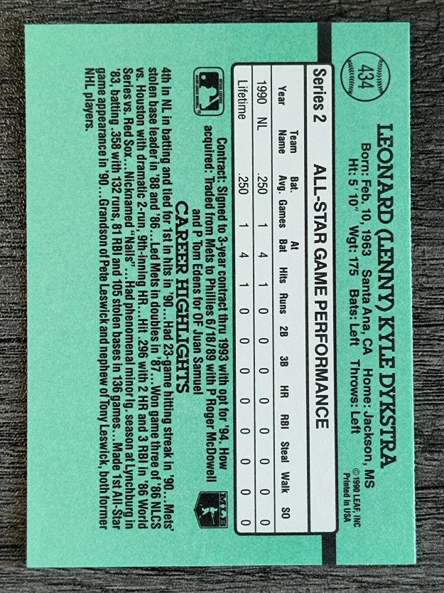 1991 Donruss #434 Len Dykstra AS