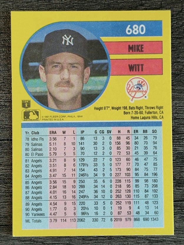 1991 Fleer #680 Mike Witt