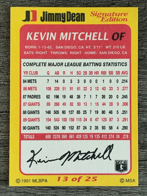 1991 Jimmy Dean #13 Kevin Mitchell