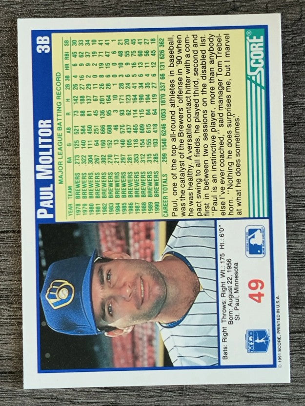 1991 Score #49 Paul Molitor