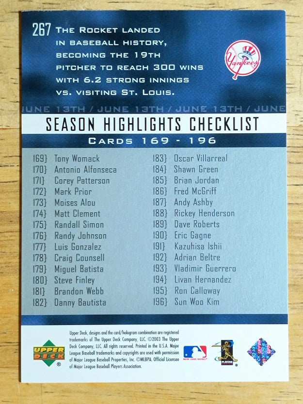 2004 Upper Deck #267 Roger Clemens SH CL