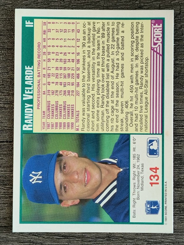 1991 Score #134 Randy Velarde