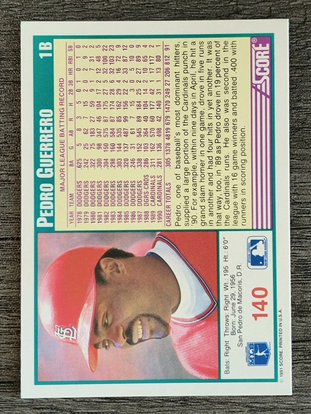 1991 Score #140 Pedro Guerrero