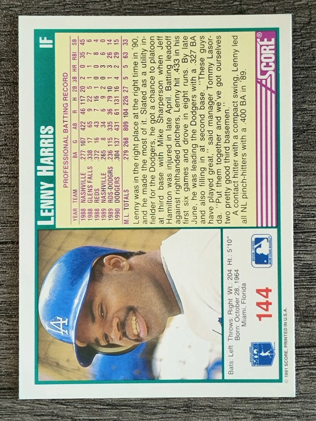 1991 Score #144 Lenny Harris
