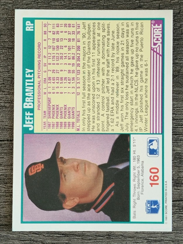 1991 Score #160 Jeff Brantley