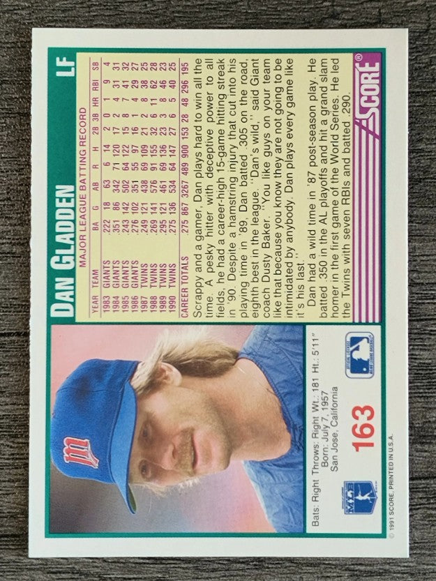1991 Score #163 Dan Gladden