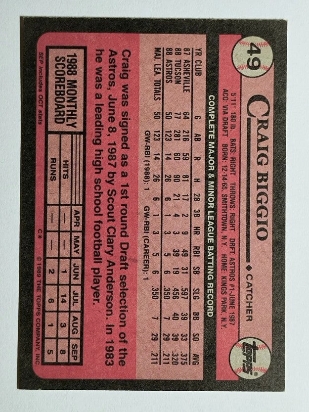 1989 Topps #49 Craig Biggio RC (EXMT)