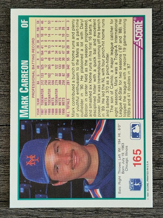 1991 Score #165 Mark Carreon