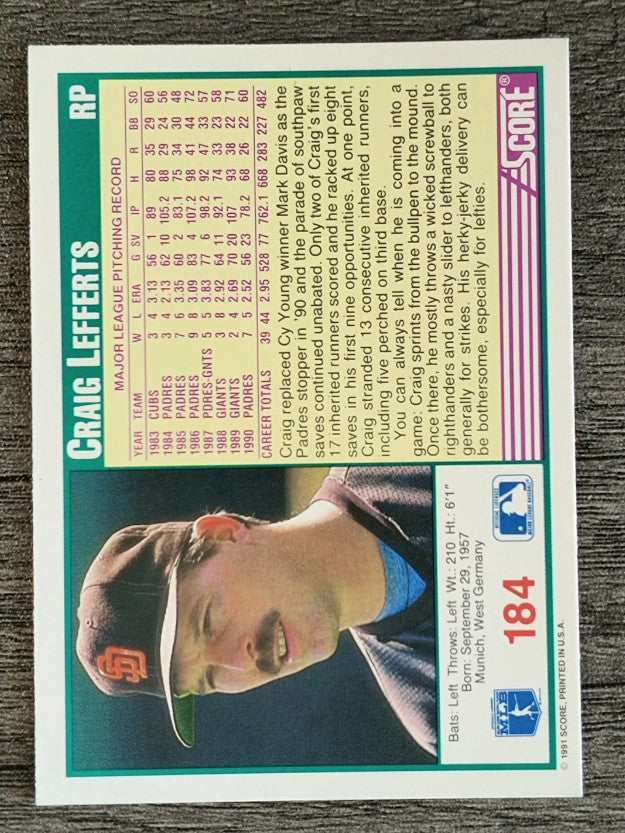 1991 Score #184 Craig Lefferts