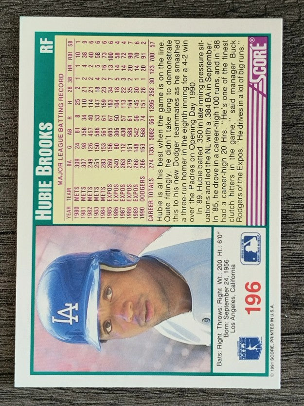 1991 Score #196 Hubie Brooks