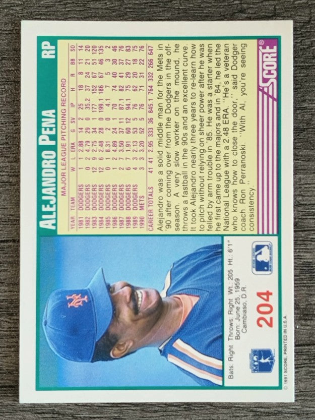 1991 Score #204 Alejandro Pena