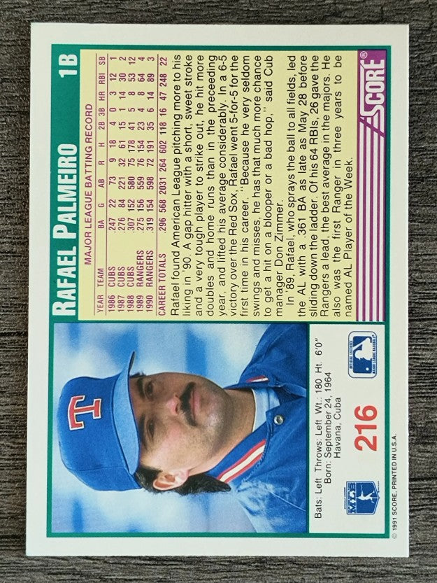 1991 Score #216 Rafael Palmeiro