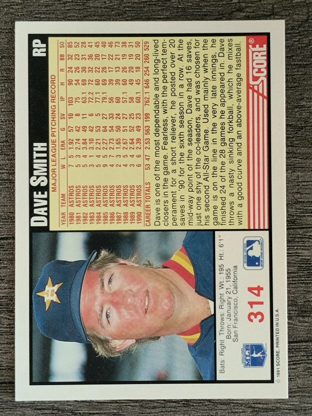 1991 Score #314 Dave Smith