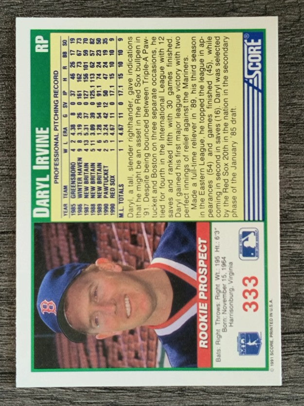 1991 Score #333 Daryl Irvine RC