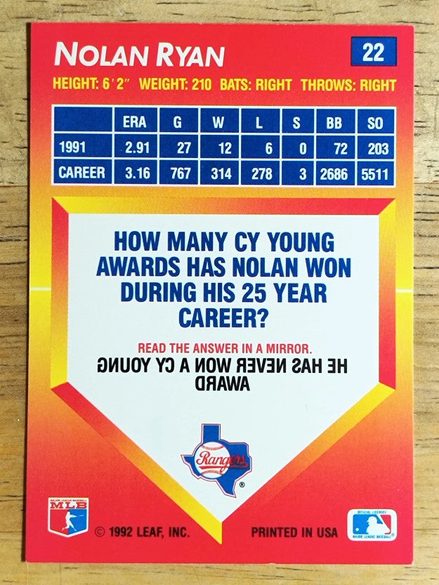 1992 Triple Play #22 Nolan Ryan