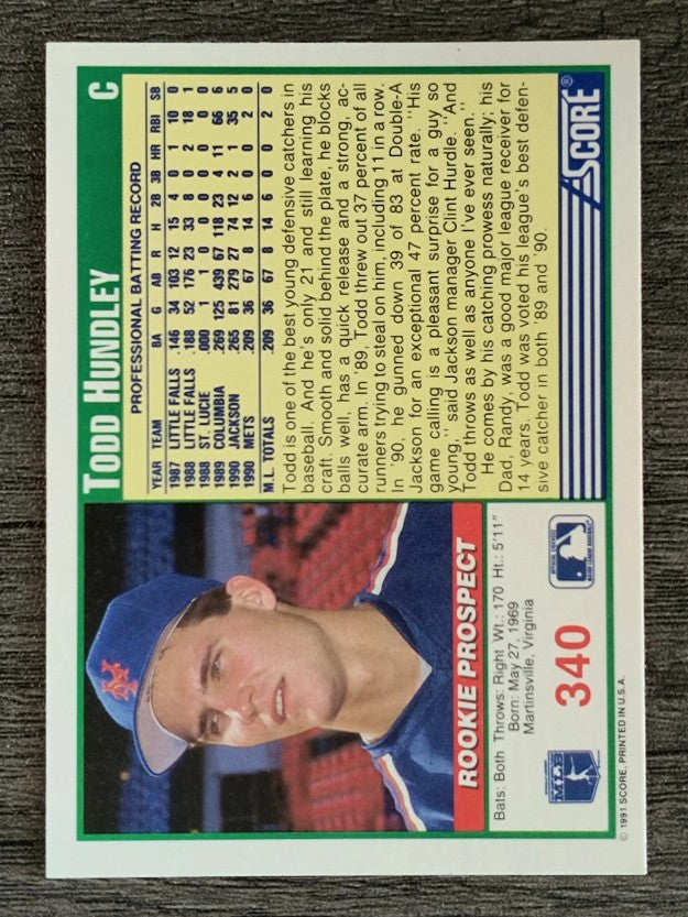 1991 Score #340 Todd Hundley