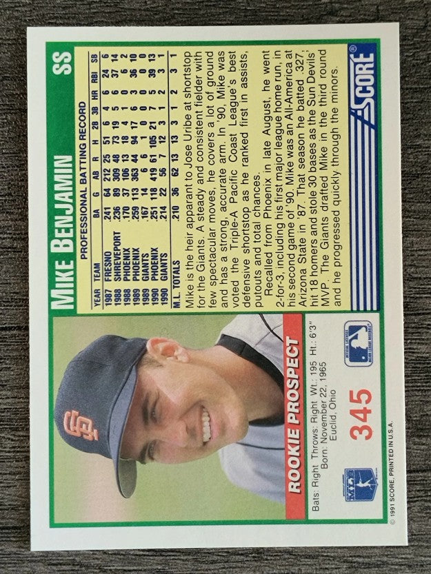 1991 Score #345 Mike Benjamin