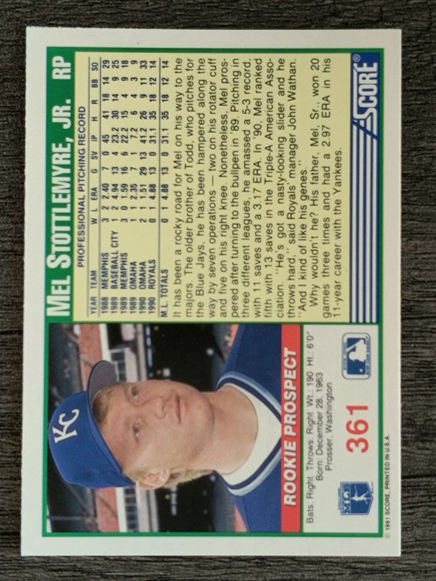 1991 Score #361 Mel Stottlemyre Jr.