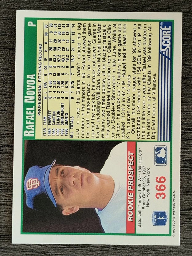1991 Score #366 Rafael Novoa RC
