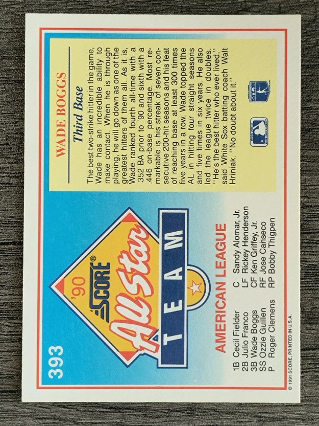 1991 Score #393 Wade Boggs AS