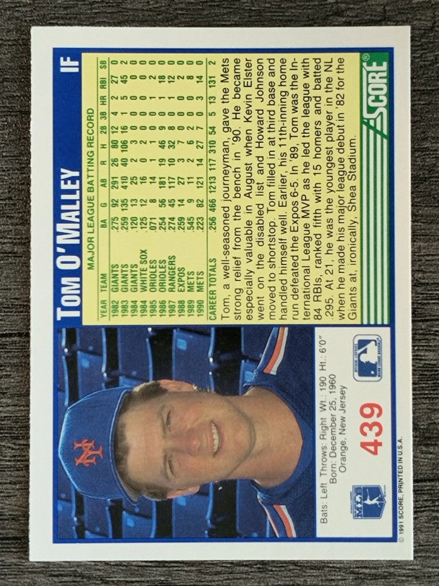 1991 Score #439 Tom O'Malley
