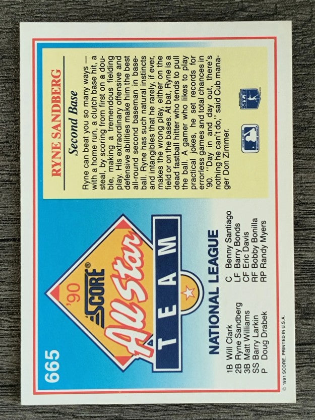 1991 Score #665 Ryne Sandberg AS