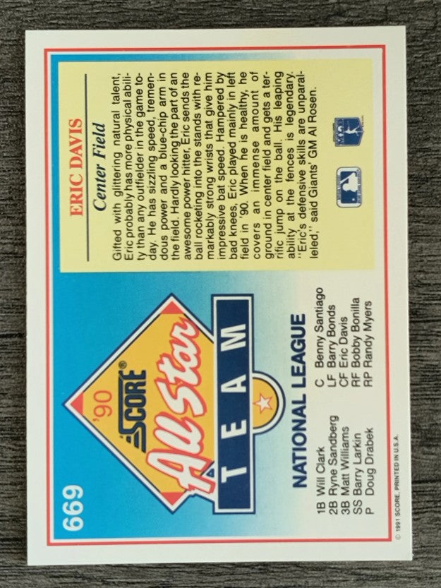 1991 Score #669 Eric Davis AS