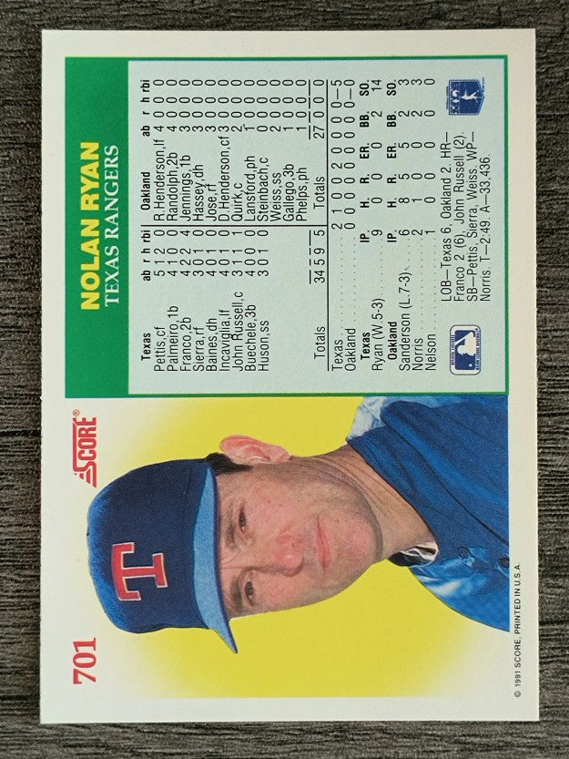 1991 Score #701 Nolan Ryan NH