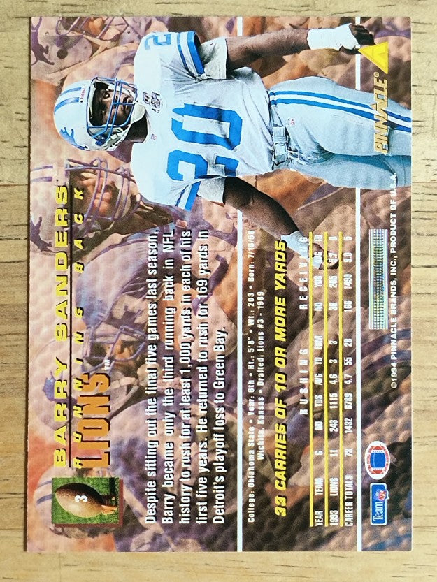 1994 Pinnacle #3 Barry Sanders