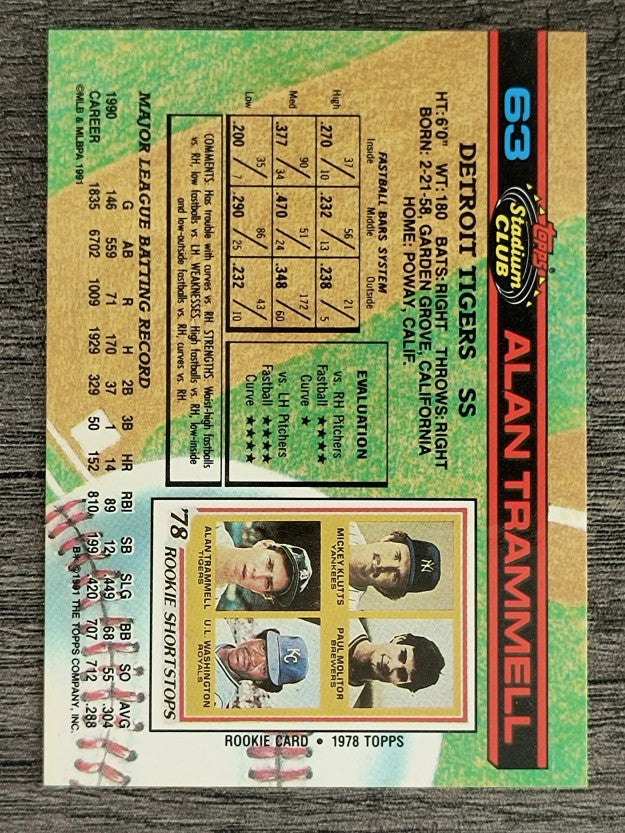 1991 Stadium Club #63 Alan Trammell