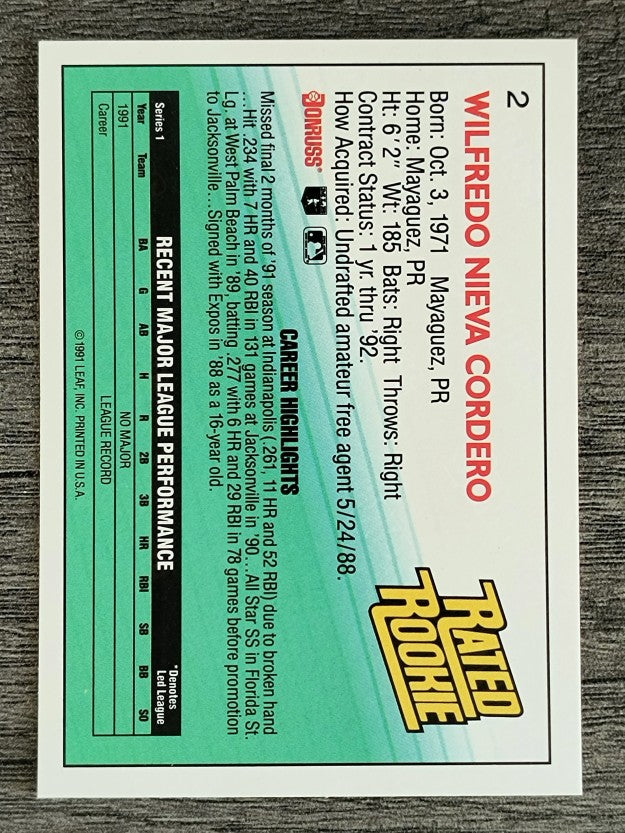 1992 Donruss #2 Wil Cordero