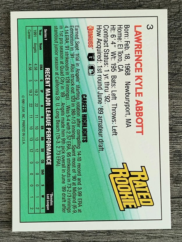 1992 Donruss #3 Kyle Abbott RR