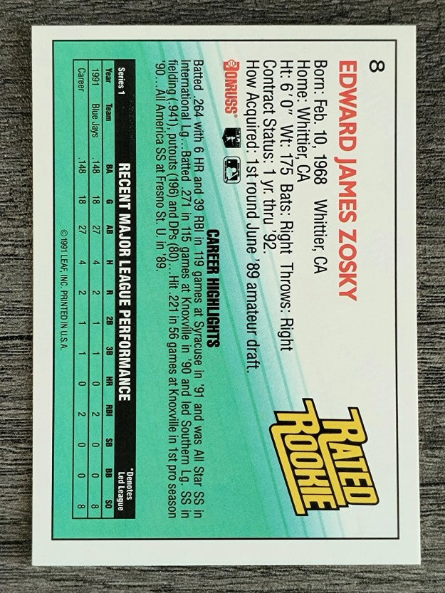 1992 Donruss #8 Eddie Zosky RR