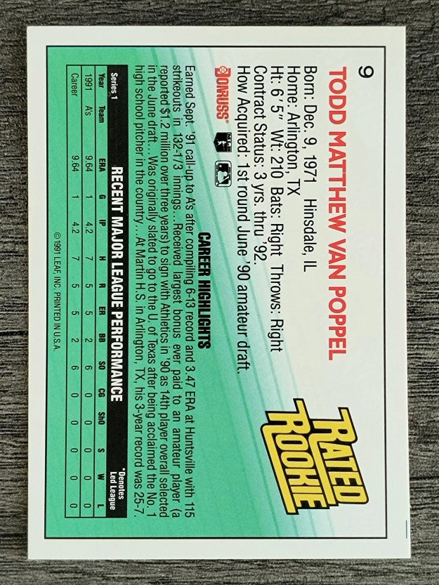 1992 Donruss #9 Todd Van Poppel