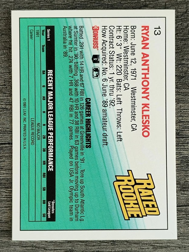 1992 Donruss #13 Ryan Klesko